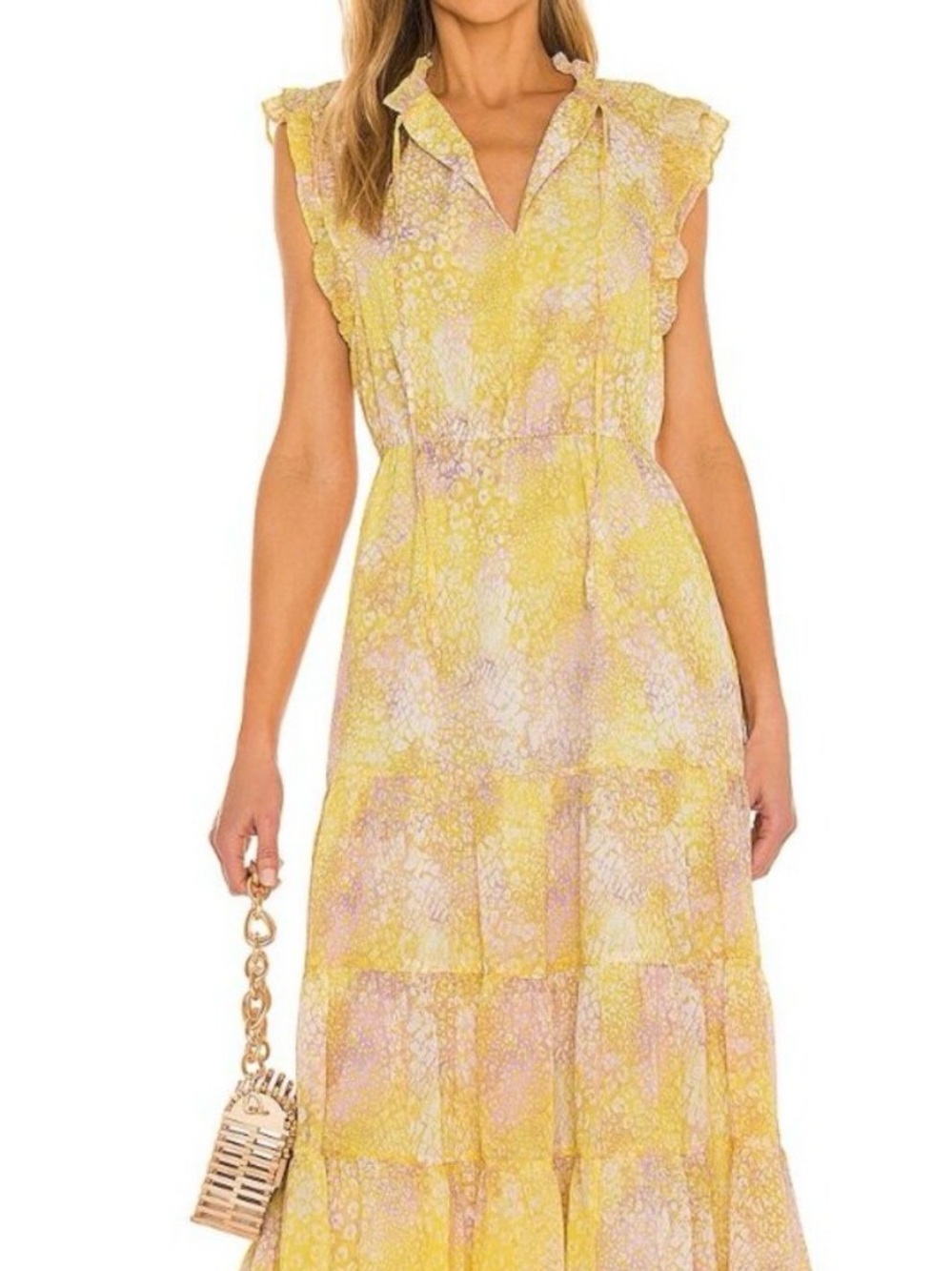BB Dakota by Steve Madden Yellow and Pink Ruffle-Tier Maxi Dress